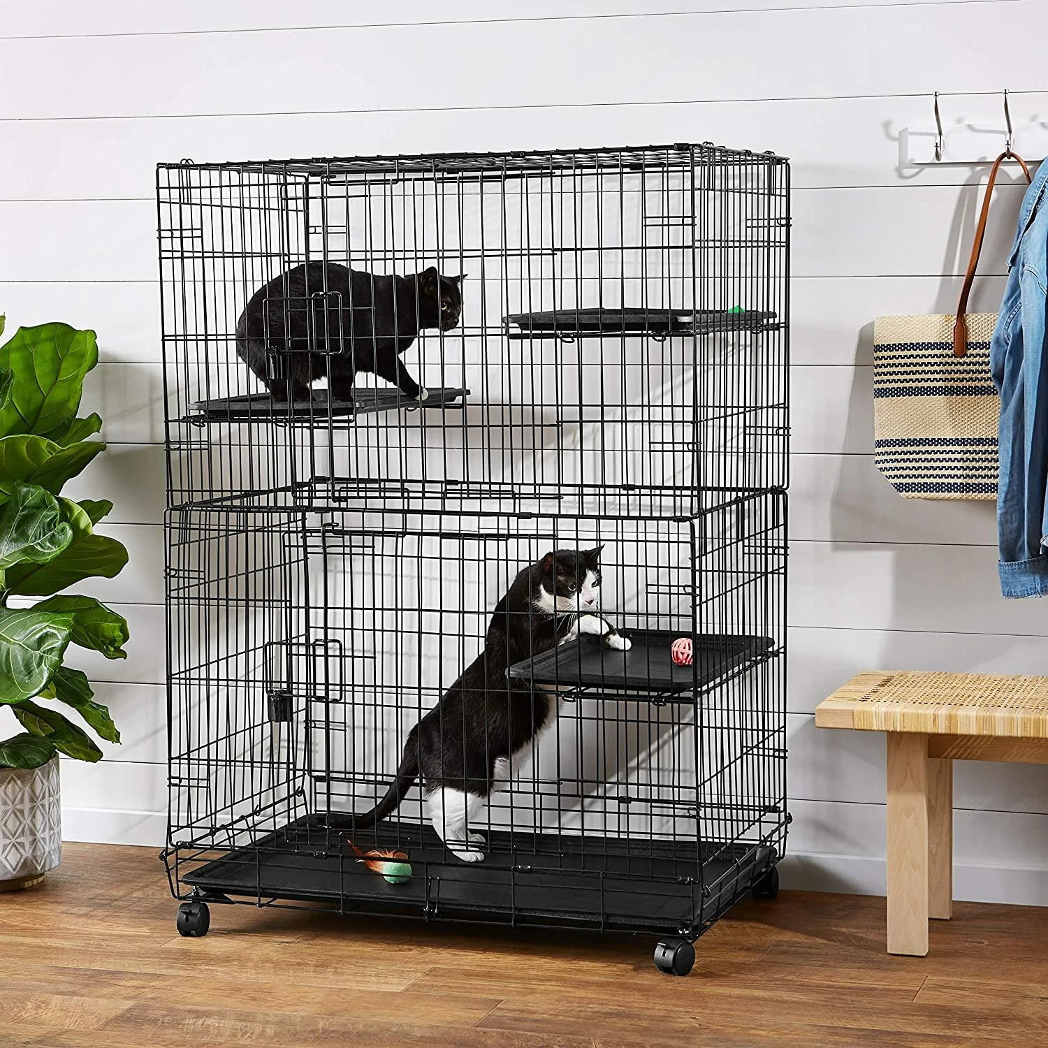 (image for) PawGiant Oversized 6 Tier Cat Cage 77" Tall 1-5 Cats w/Hammock, Cat Bed & 5 Ramp Ladders 5 Platforms 3 Front Door Tray Cat Litter Playpen Cat House Pet Pen